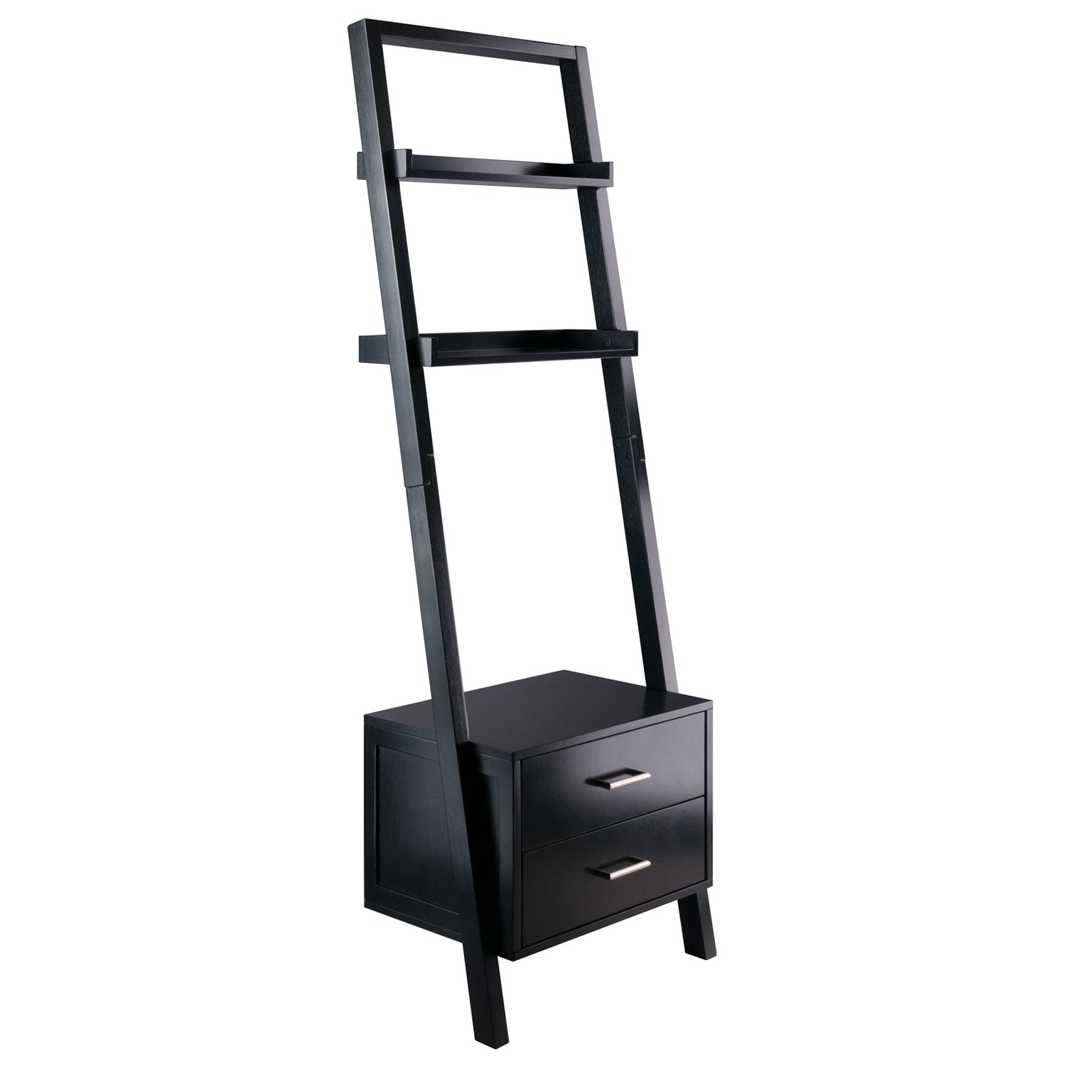 Modern Black 2 Drawer Entryway Shelf Leaning Ladder Bookshelf Bookcase - Tampa Home & Garden Store