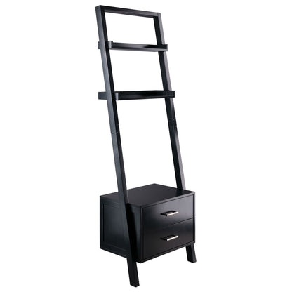 Modern Black 2 Drawer Entryway Shelf Leaning Ladder Bookshelf Bookcase - Tampa Home & Garden Store