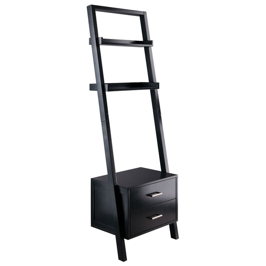Modern Black 2 Drawer Entryway Shelf Leaning Ladder Bookshelf Bookcase - Tampa Home & Garden Store