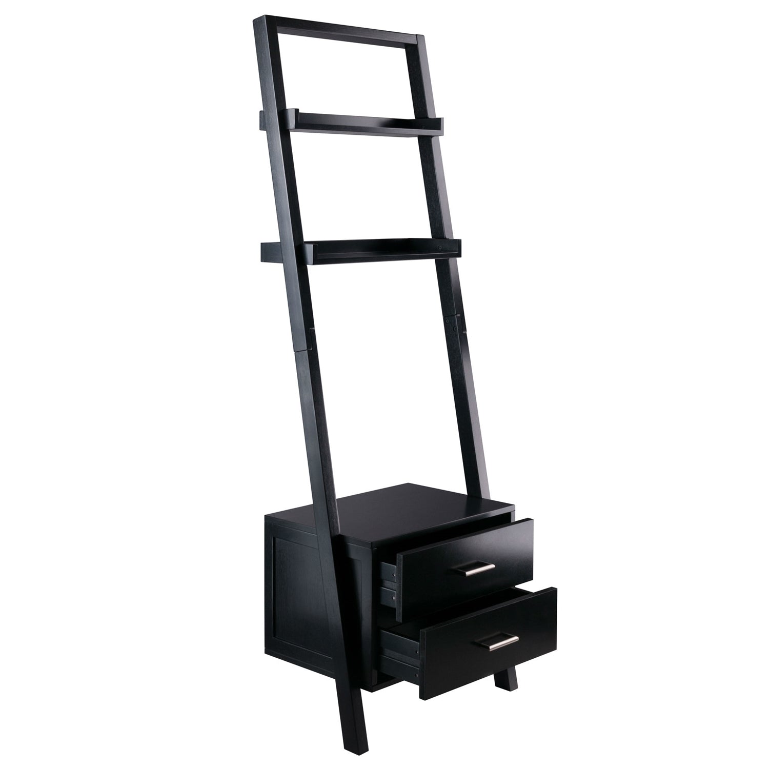 Modern Black 2 Drawer Entryway Shelf Leaning Ladder Bookshelf Bookcase - Tampa Home & Garden Store