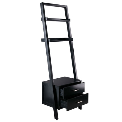 Modern Black 2 Drawer Entryway Shelf Leaning Ladder Bookshelf Bookcase - Tampa Home & Garden Store