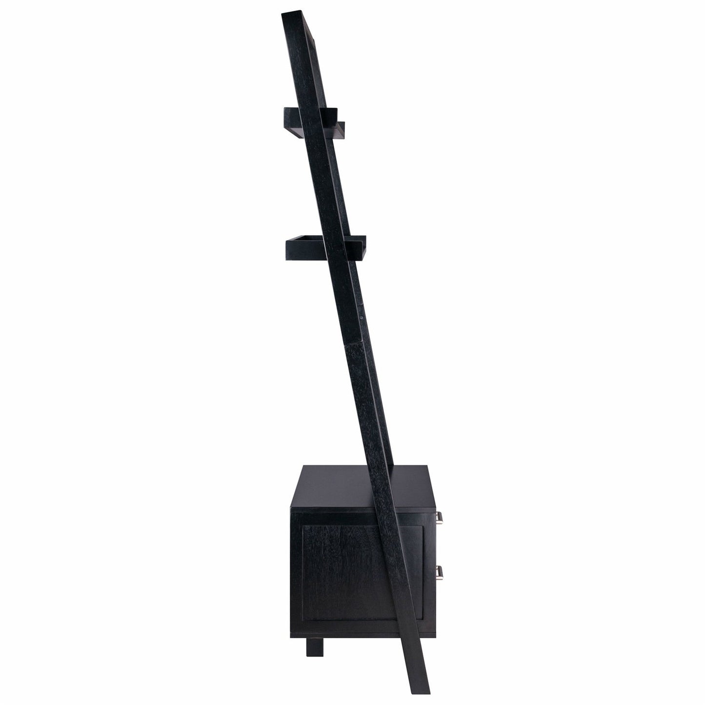 Modern Black 2 Drawer Entryway Shelf Leaning Ladder Bookshelf Bookcase - Tampa Home & Garden Store