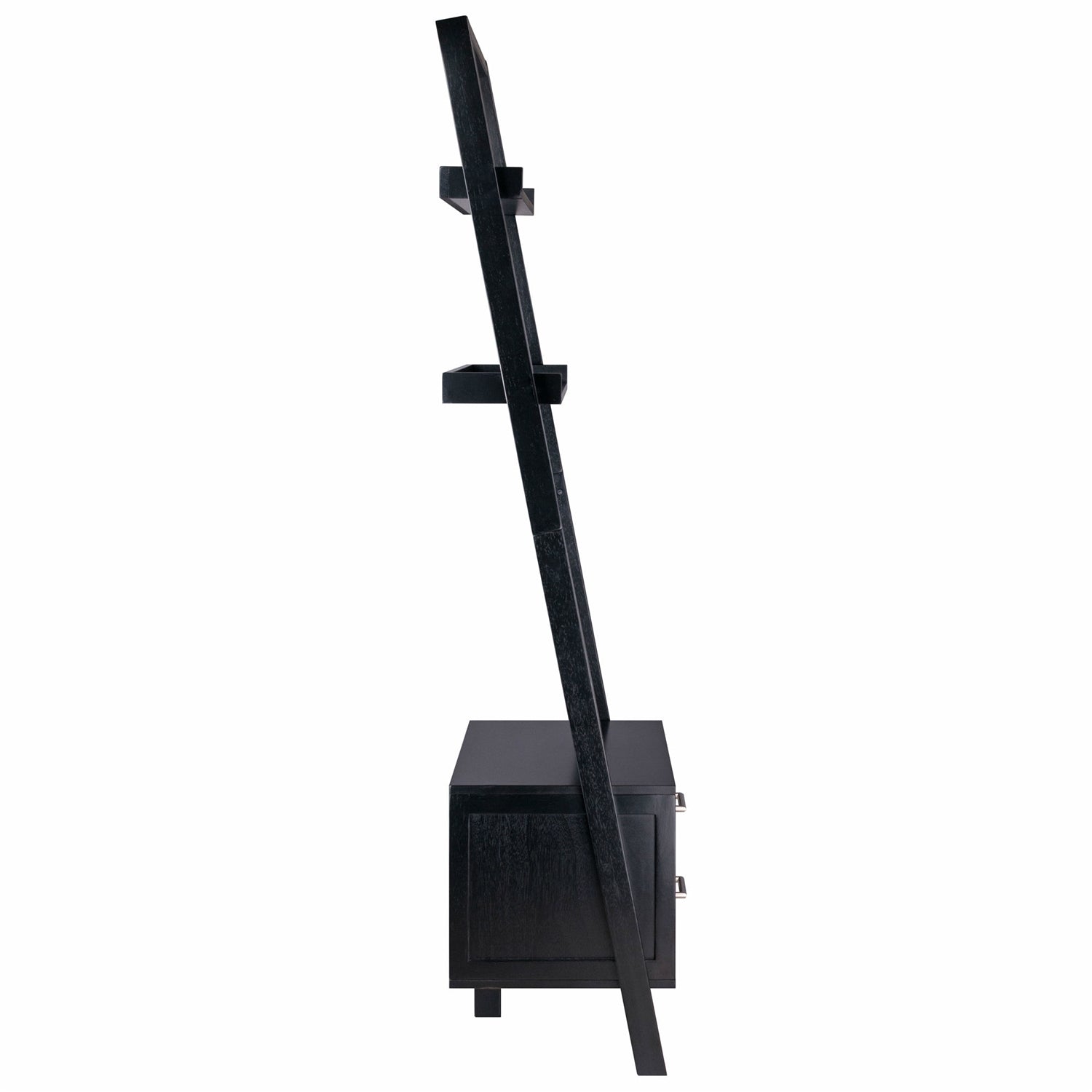 Modern Black 2 Drawer Entryway Shelf Leaning Ladder Bookshelf Bookcase - Tampa Home & Garden Store