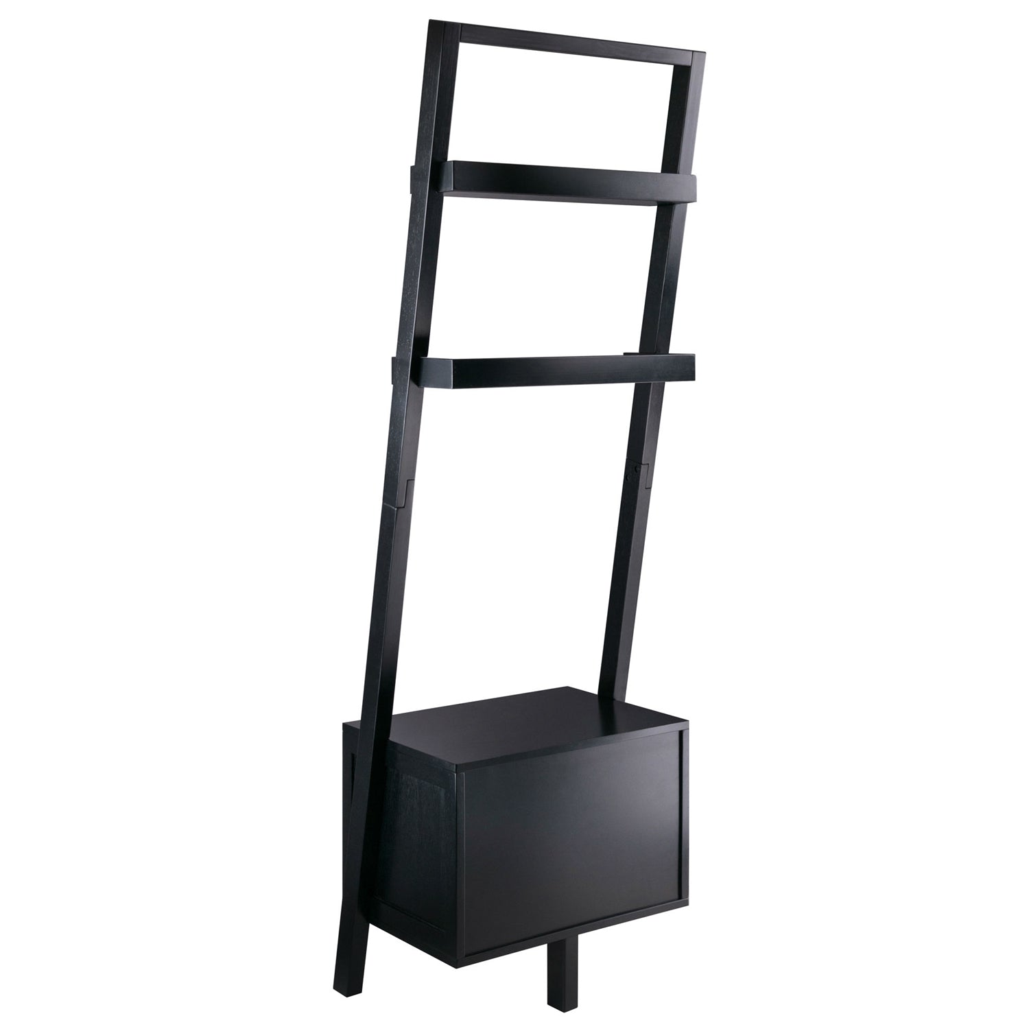 Modern Black 2 Drawer Entryway Shelf Leaning Ladder Bookshelf Bookcase - Tampa Home & Garden Store