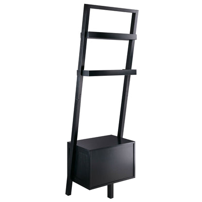 Modern Black 2 Drawer Entryway Shelf Leaning Ladder Bookshelf Bookcase - Tampa Home & Garden Store