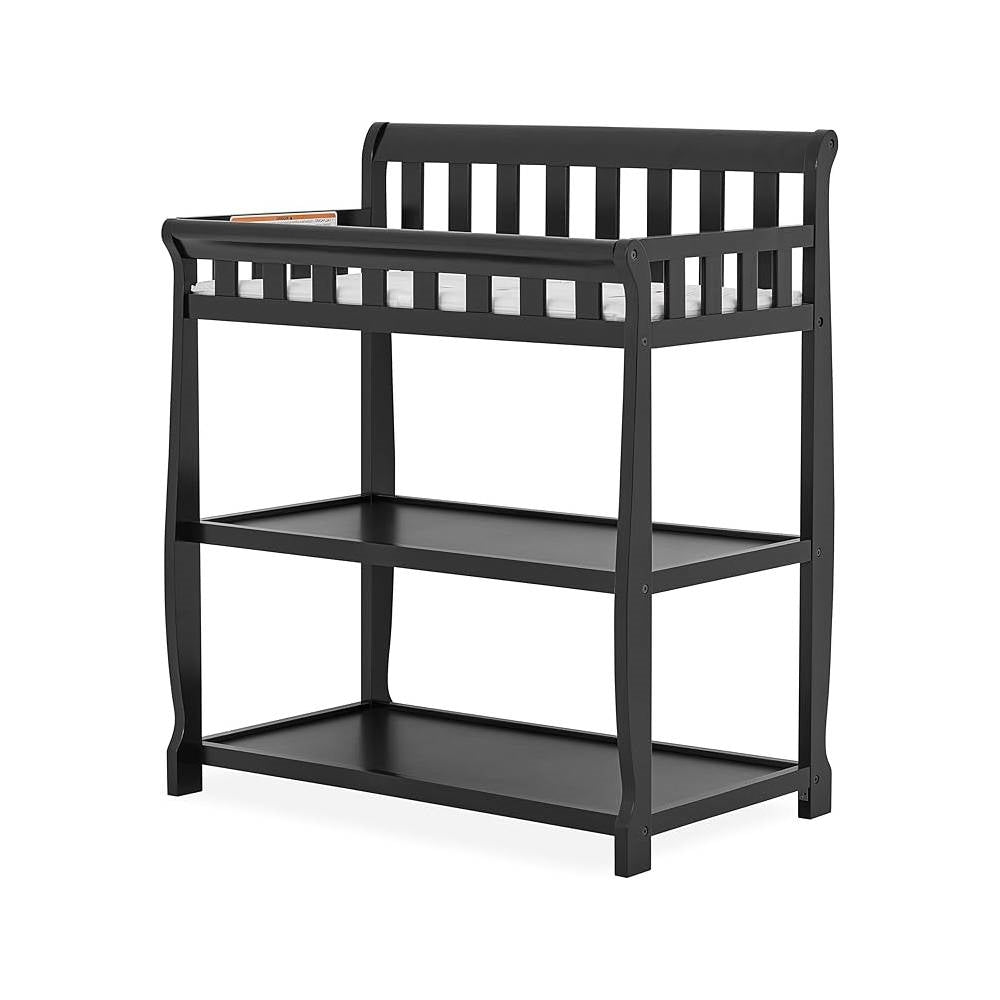 Modern Black Wooden Baby Changing Table with Safety Rail Mattress Pad and Strap - Tampa Home & Garden Store
