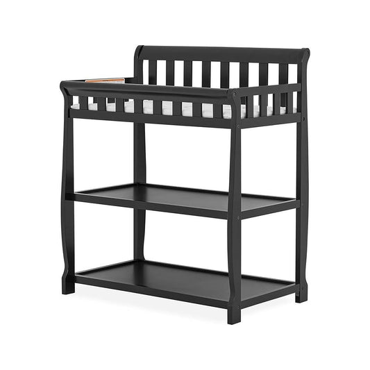 Modern Black Wooden Baby Changing Table with Safety Rail Mattress Pad and Strap - Tampa Home & Garden Store