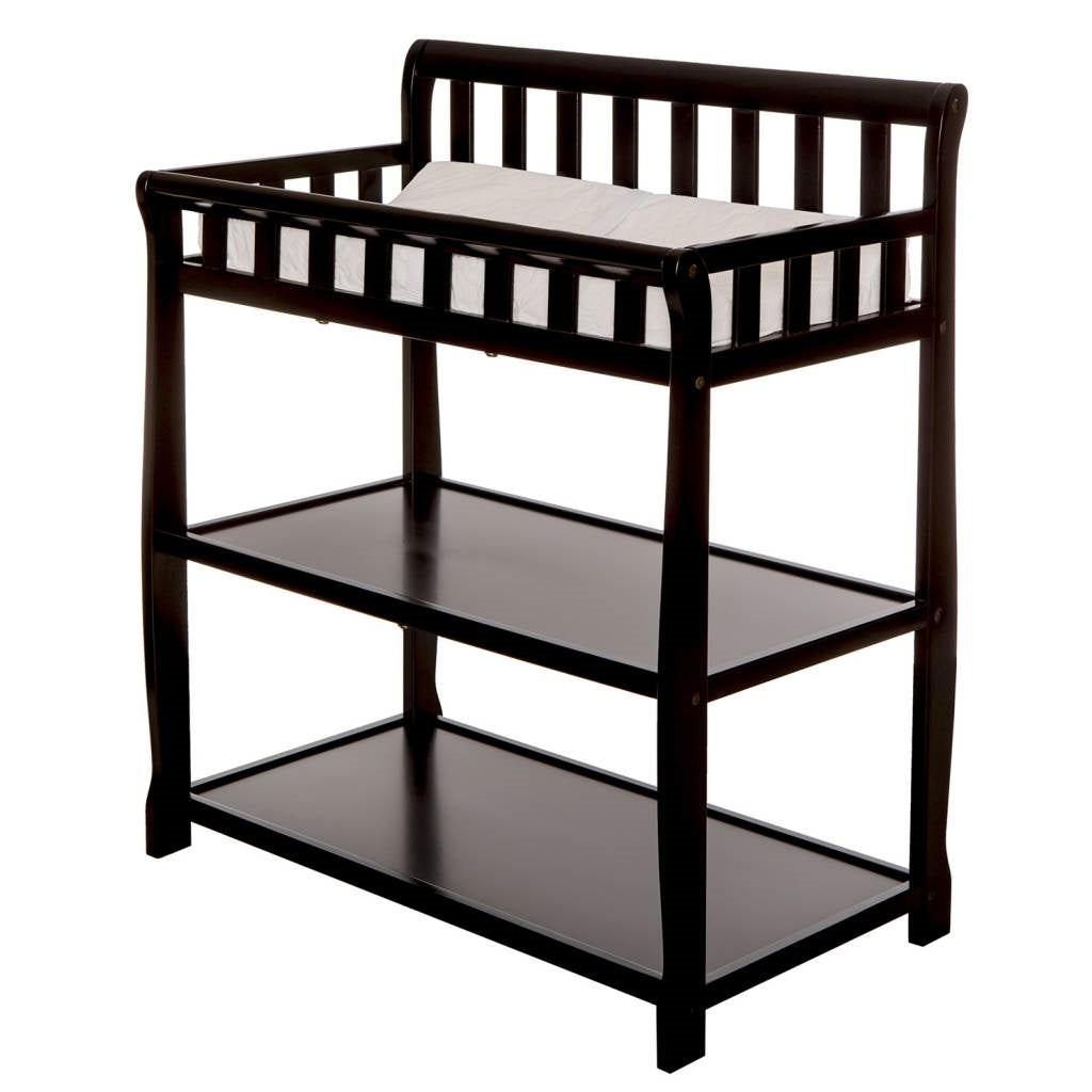 Modern Black Wooden Baby Changing Table with Safety Rail Mattress Pad and Strap - Tampa Home & Garden Store