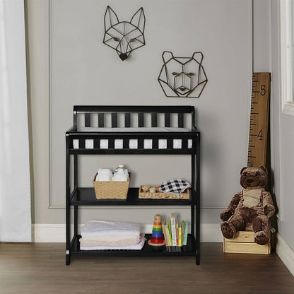 Modern Black Wooden Baby Changing Table with Safety Rail Mattress Pad and Strap - Tampa Home & Garden Store