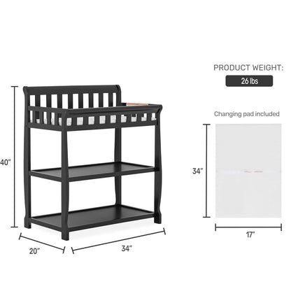 Modern Black Wooden Baby Changing Table with Safety Rail Mattress Pad and Strap - Tampa Home & Garden Store
