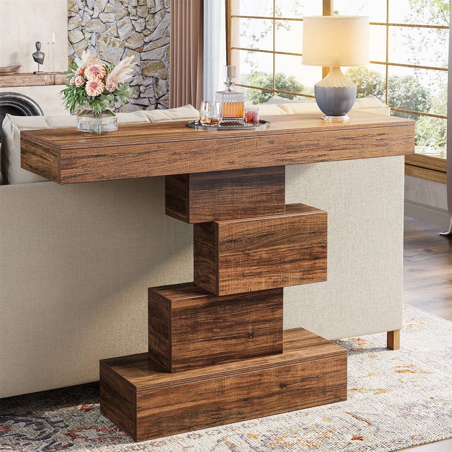 Modern Farmhouse 42-inch Console Accent Sofa Table in Rustic Brown Wood Finish - Tampa Home & Garden Store