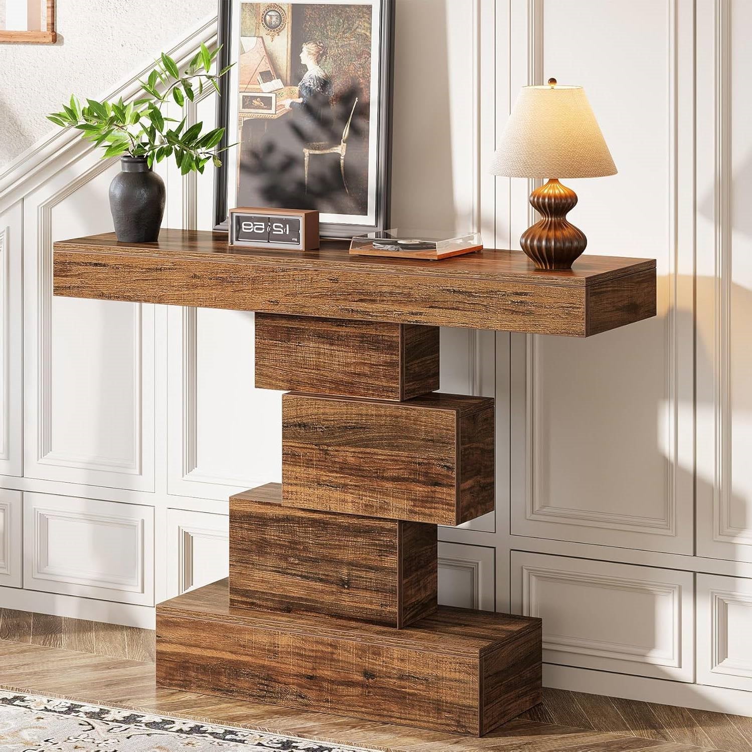 Modern Farmhouse 42-inch Console Accent Sofa Table in Rustic Brown Wood Finish - Tampa Home & Garden Store