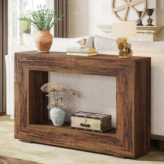 Modern Farmhouse 47-inch Long Entryway Console Table in Rustic Brown Wood Finish - Tampa Home & Garden Store