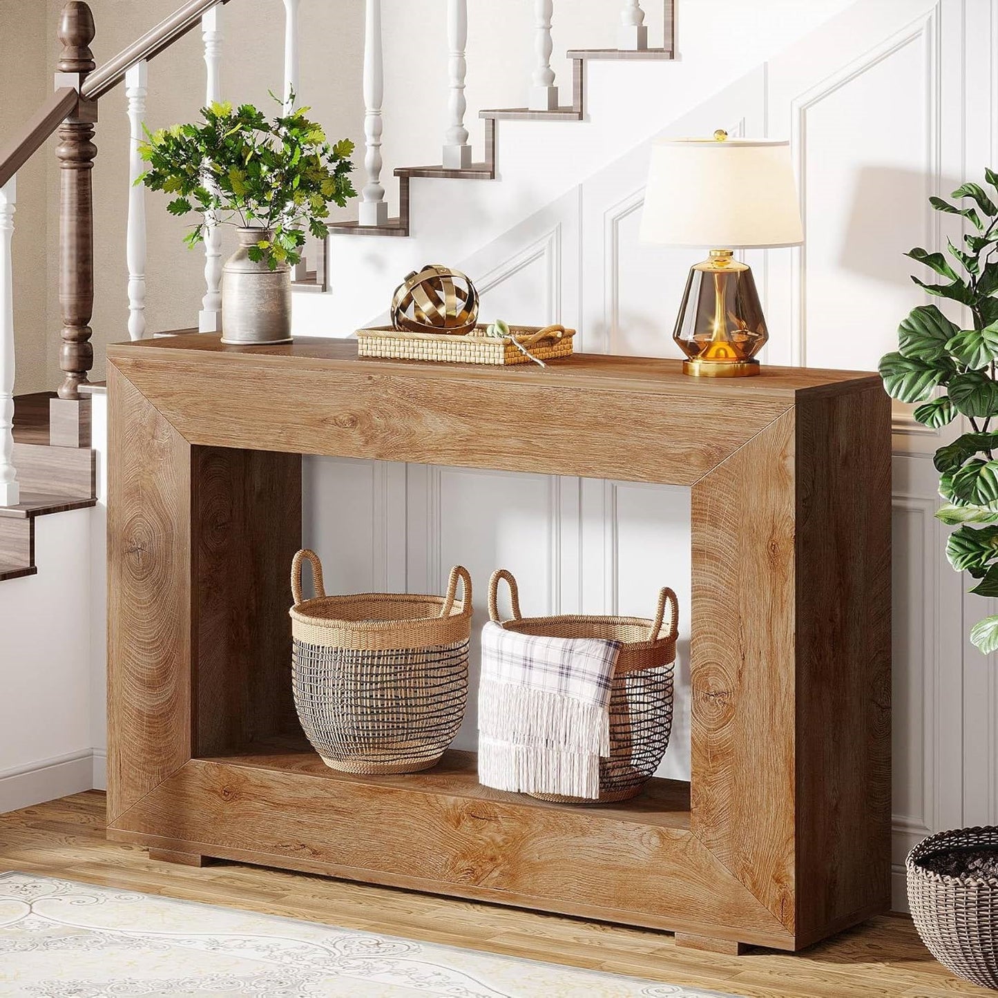 Modern Farmhouse 47-inch Long Entryway or Sofa Table in Brown Wood Finish - Tampa Home & Garden Store