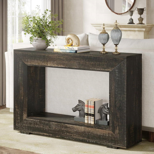 Modern Farmhouse 47-inch Long Sofa Table in Dark Grey Black Wood Finish - Tampa Home & Garden Store