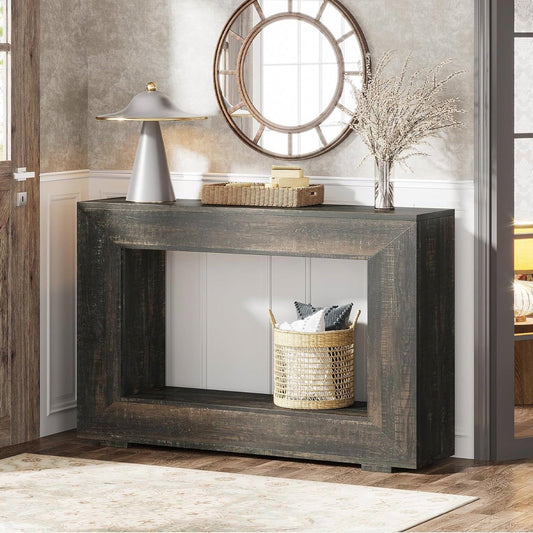 Modern Farmhouse 47-inch Long Sofa Table in Dark Grey Black Wood Finish - Tampa Home & Garden Store