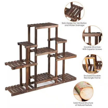 Modern Farmhouse 6-tier Wooden Bookcase Plant Stand Shelving Unit - Tampa Home & Garden Store