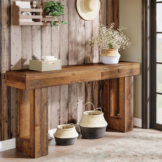 Modern Farmhouse 63-inch Entryway Console Sofa Table in Distressed Wood Finish - Tampa Home & Garden Store