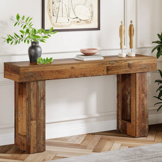 Modern Farmhouse 63-inch Entryway Console Sofa Table in Distressed Wood Finish - Tampa Home & Garden Store