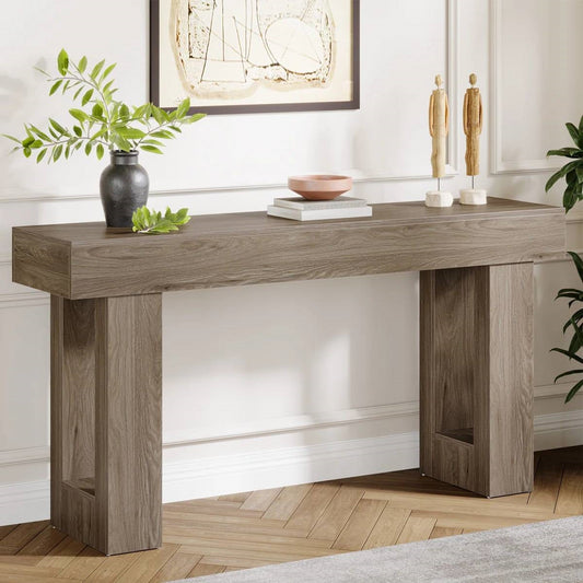 Modern Farmhouse 63-inch Entryway Console Sofa Table in Grey Wood Finish - Tampa Home & Garden Store