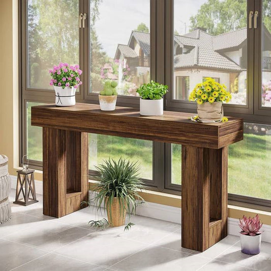 Modern Farmhouse 63-inch Long Narrow Console Sofa Table in Brown Wood Finish - Tampa Home & Garden Store