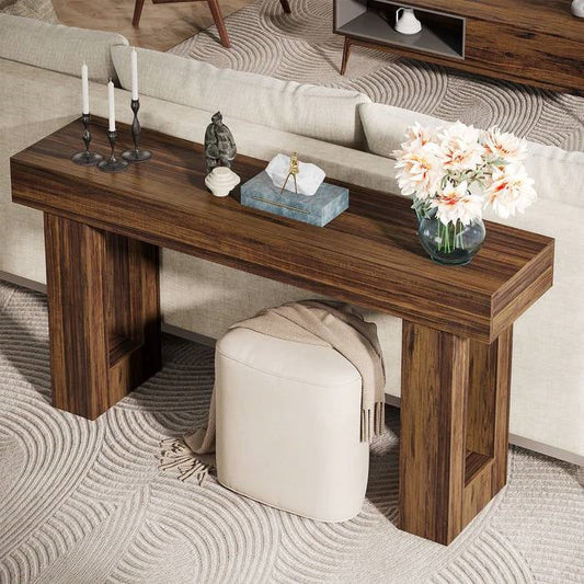 Modern Farmhouse 63-inch Long Narrow Console Sofa Table in Brown Wood Finish - Tampa Home & Garden Store