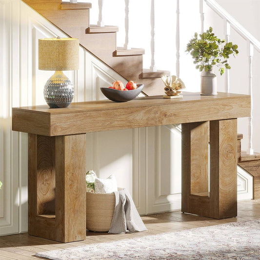 Modern Farmhouse 63-inch Long Narrow Console Sofa Table in Natural Wood Finish - Tampa Home & Garden Store