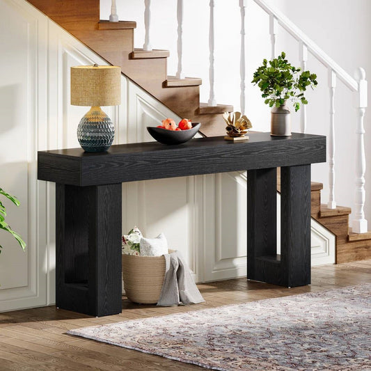 Modern Farmhouse 63-inch Narrow Entryway Console Sofa Table in Black Wood Finish - Tampa Home & Garden Store