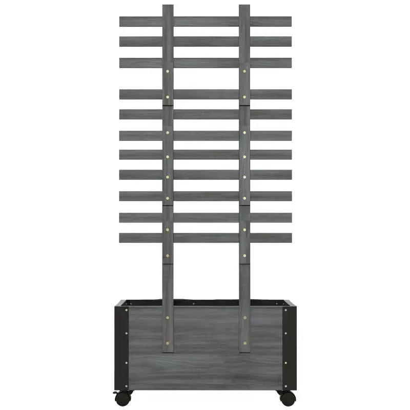 Modern Farmhouse Grey Wood Raised Garden Bed Planter on Wheels with Trellis - Tampa Home & Garden Store