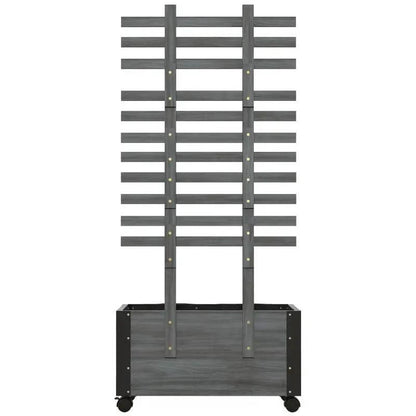 Modern Farmhouse Grey Wood Raised Garden Bed Planter on Wheels with Trellis - Tampa Home & Garden Store