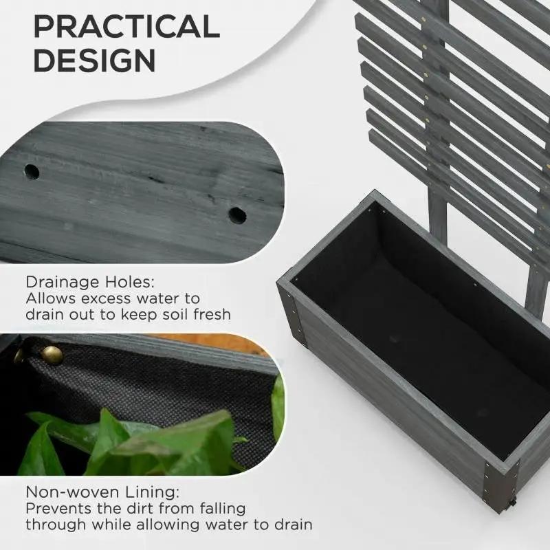 Modern Farmhouse Grey Wood Raised Garden Bed Planter on Wheels with Trellis - Tampa Home & Garden Store