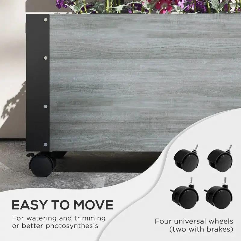 Modern Farmhouse Grey Wood Raised Garden Bed Planter on Wheels with Trellis - Tampa Home & Garden Store
