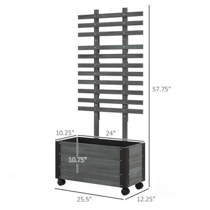 Modern Farmhouse Grey Wood Raised Garden Bed Planter on Wheels with Trellis - Tampa Home & Garden Store
