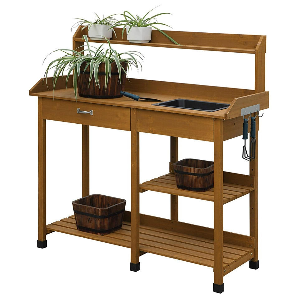 Modern Garden Potting Bench Table with Sink Storage Shelves & Drawer - Tampa Home & Garden Store