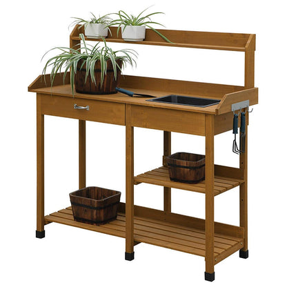 Modern Garden Potting Bench Table with Sink Storage Shelves & Drawer - Tampa Home & Garden Store