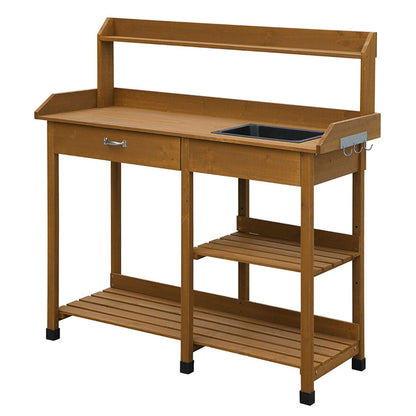 Modern Garden Potting Bench Table with Sink Storage Shelves & Drawer - Tampa Home & Garden Store