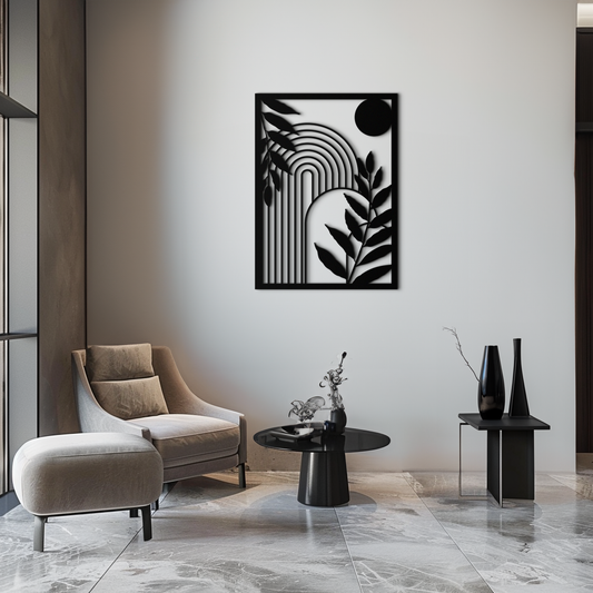 Modern Geometric Botanical Metal Wall Art – Abstract Nature-Inspired Steel Design- KAF366 - Tampa Home & Garden Store