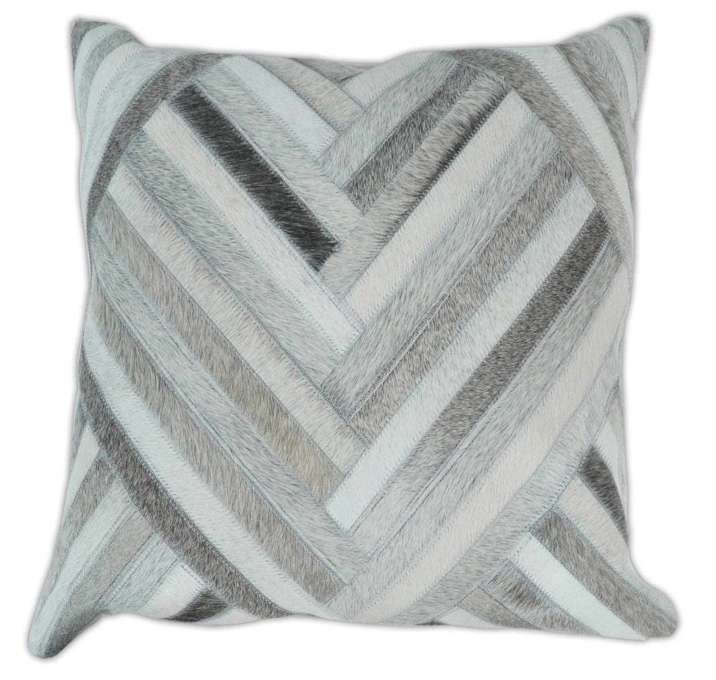 Modern Geometric Silver and Ivory Striped Genuine leather Pillow, Cushion | PL18 - Tampa Home & Garden Store