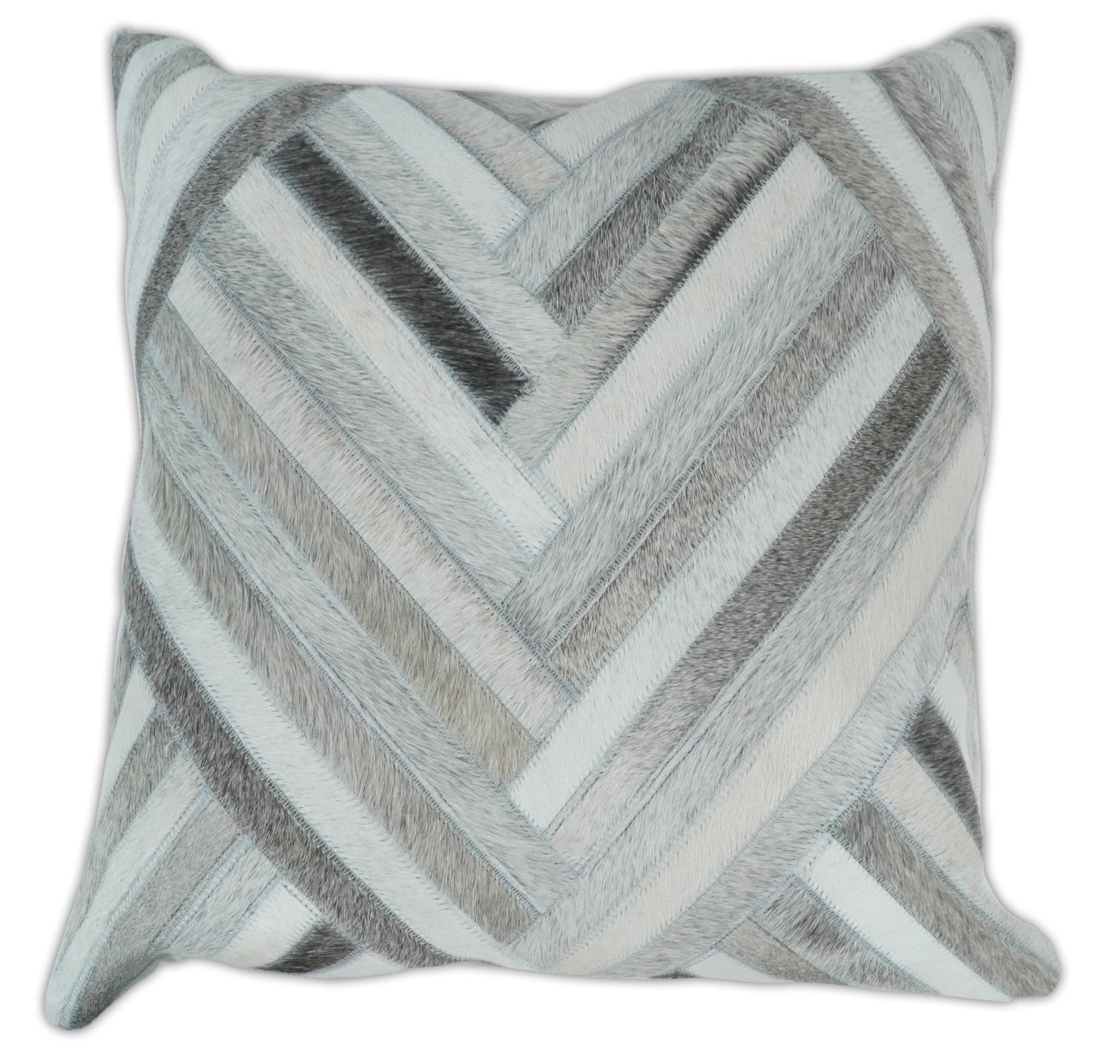 Modern Geometric Silver and Ivory Striped Genuine leather Pillow, Cushion | PL18 - Tampa Home & Garden Store