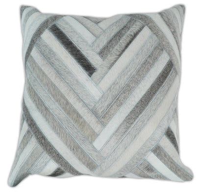 Modern Geometric Silver and Ivory Striped Genuine leather Pillow, Cushion | PL18 - Tampa Home & Garden Store
