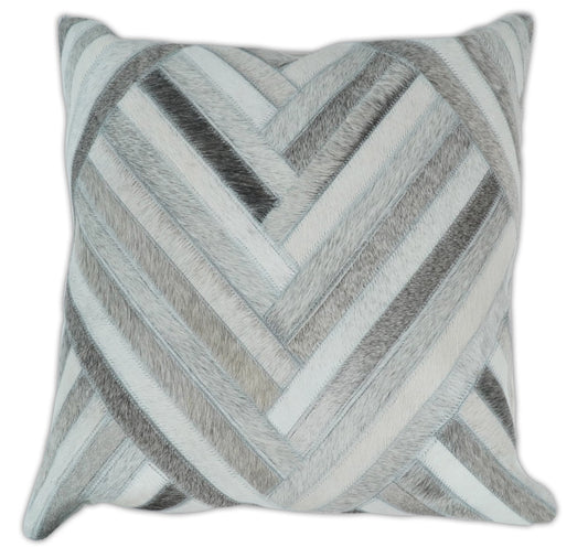 Modern Geometric Silver and Ivory Striped Genuine leather Pillow, Cushion | PL18 - Tampa Home & Garden Store