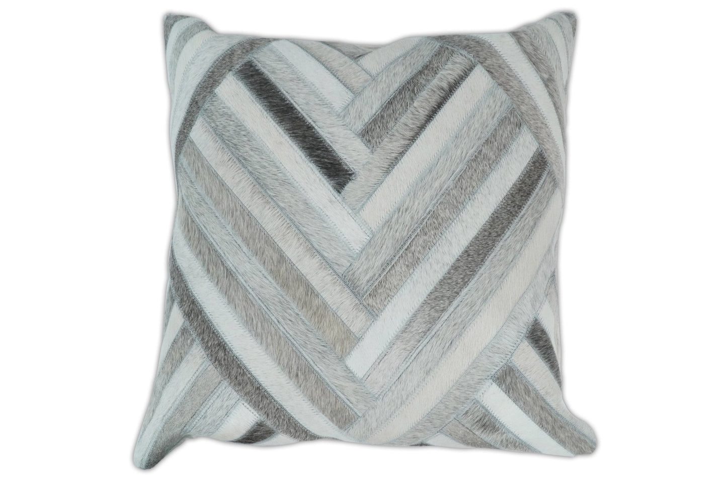 Modern Geometric Silver and Ivory Striped Genuine leather Pillow, Cushion | PL18 - Tampa Home & Garden Store