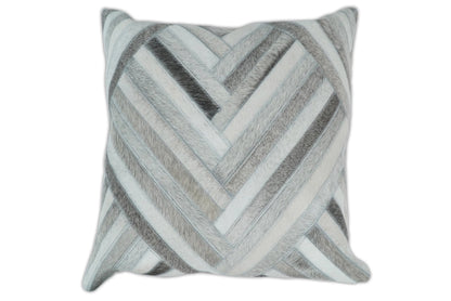 Modern Geometric Silver and Ivory Striped Genuine leather Pillow, Cushion | PL18 - Tampa Home & Garden Store
