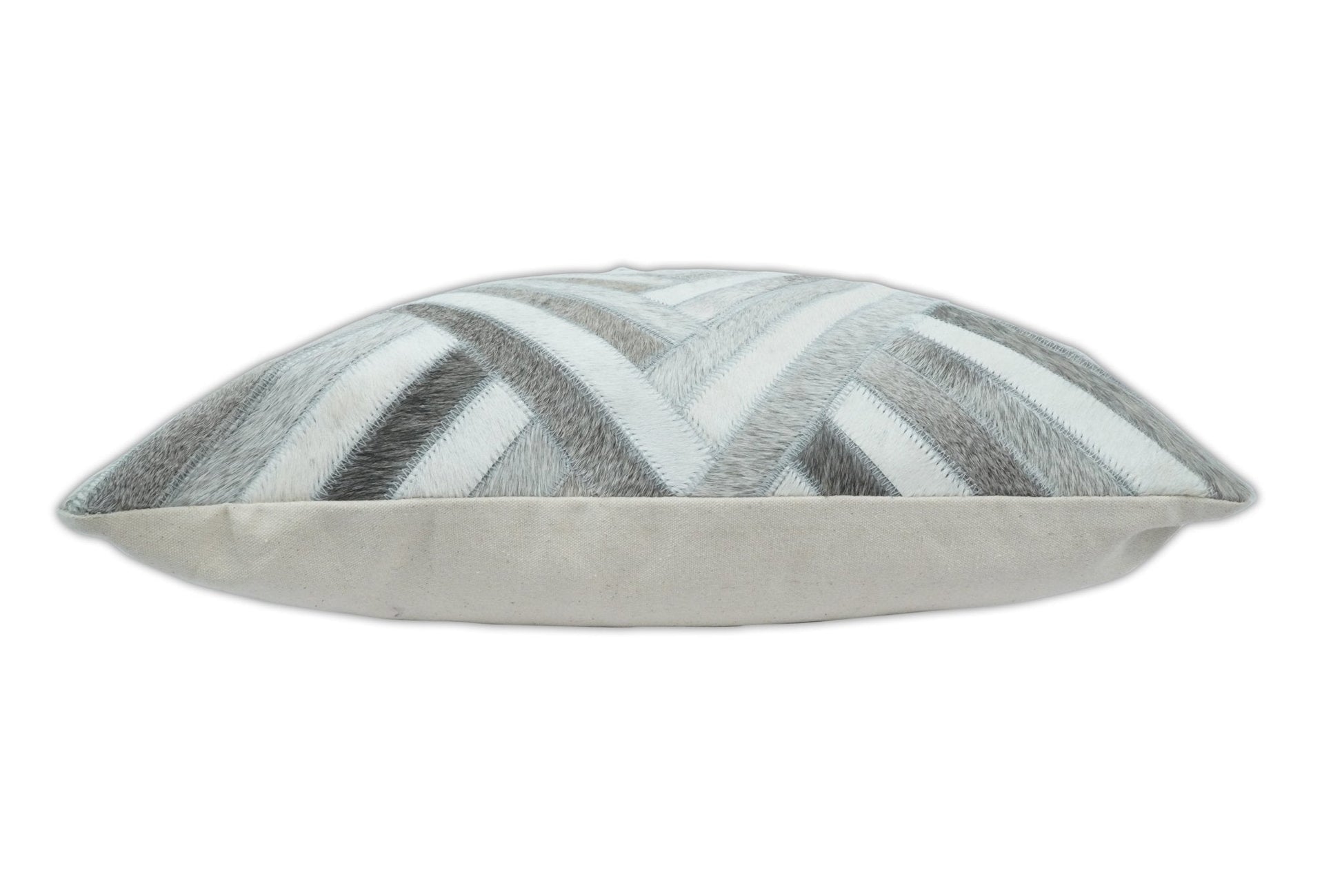 Modern Geometric Silver and Ivory Striped Genuine leather Pillow, Cushion | PL18 - Tampa Home & Garden Store