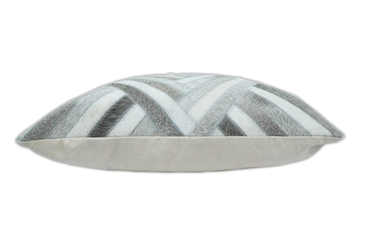 Modern Geometric Silver and Ivory Striped Genuine leather Pillow, Cushion | PL18 - Tampa Home & Garden Store