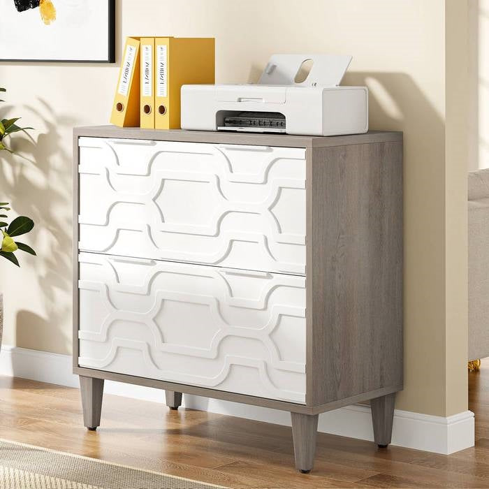 Modern Grey/White Wood 2 Drawer Filing Cabinet Printer Stand - Tampa Home & Garden Store