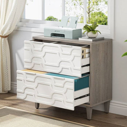 Modern Grey/White Wood 2 Drawer Filing Cabinet Printer Stand - Tampa Home & Garden Store