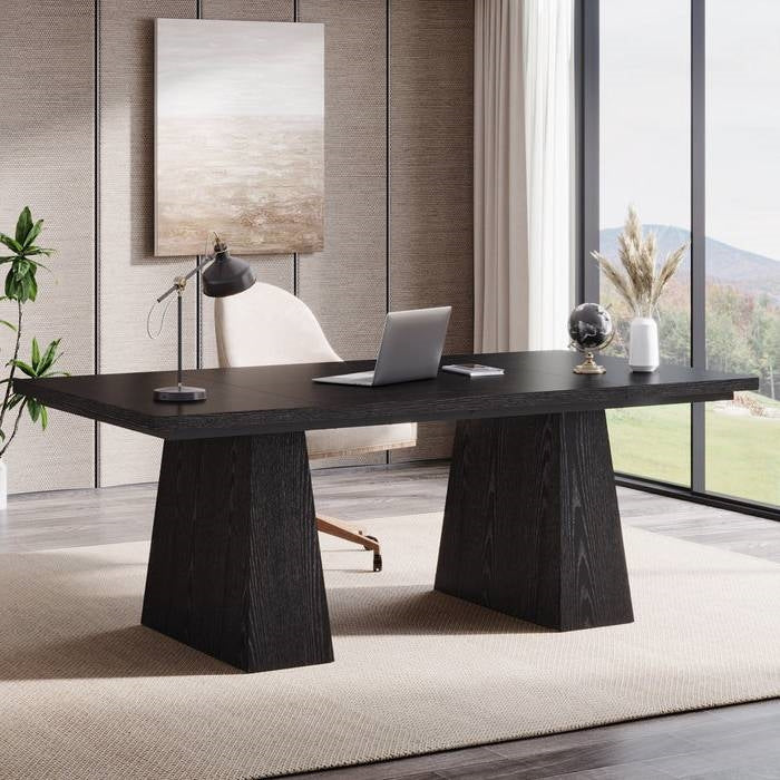 Modern Home Office Computer Desk Workstation in Black Wood Finish - Tampa Home & Garden Store