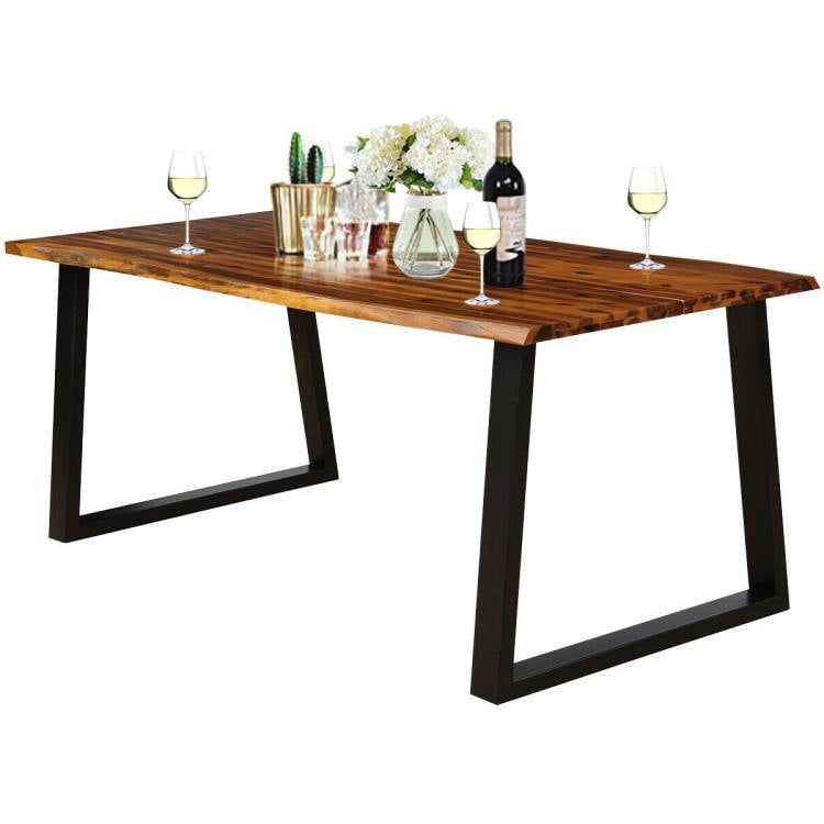 Modern Indoor Outdoor Metal Frame Wood Top Patio or Kitchen Dining Table - Tampa Home & Garden Store