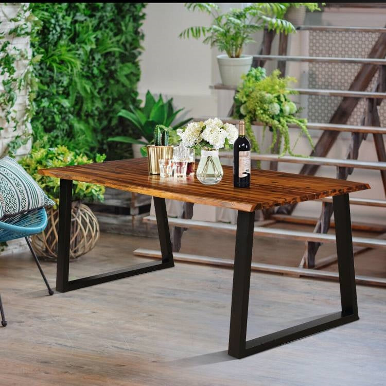 Modern Indoor Outdoor Metal Frame Wood Top Patio or Kitchen Dining Table - Tampa Home & Garden Store